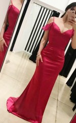 Rote Charmeuse Von Der Schulter Kurzarm Trompete / Meerjungfrau Langes Prominenten Kleid (GJT3756)