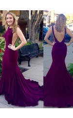 Lila Spandex Halfter Trompete / Meerjungfrau Langes Sex Ballkleid (GJT3769)