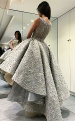 Asymmetrisches Promikleid Aus Silberner Spitze Der Bateau-prinzessin (GJT3790)