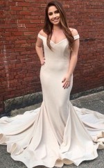 Graue Satin Chiffon Trompete / Meerjungfrau Von Der Schulter Kurzarm Sweep Zug Promi-kleid (GJT3832)