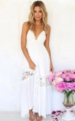 Knöchellanges Abendkleid Aus Elfenbeinfarbenem Chiffon Mit A-linie Und V-ausschnitt (GJT3839)