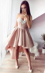 Nackte Charmeuse A-line Schatz Mini Cocktailkleid (GJT3841)