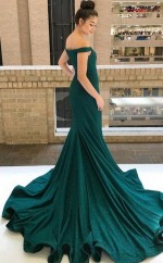 Dunkelgrüne Trompete / Meerjungfrau Mit Pailletten Von Der Schulter Kurzärmelig Sweep Train Ballkleid (GJT3847)
