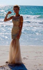 Leichte Bodenlange Ballkleider Aus Champagner-tüll-trompete / Meerjungfrau-fledermaus (GJT3894)