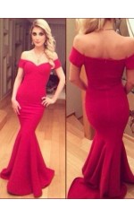 Rote Spandex-trompete / Meerjungfrau Von Der Schulter Kurzärmlige Bodenlange Sex-ballkleider (GJT3898)
