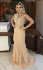 Champange Chiffon Trompete / Meerjungfrau Illusion Bodenlange Abendkleider (GJT3906)