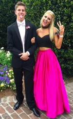 Fuchsia Taft A-linie Von Der Schulter Kurzarm Lange Zweiteilige Abschlusskleider (GJT3933)