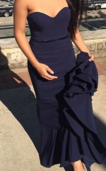 Dunkle Marine Satin Trompete / Meerjungfrau Schatz Knöchellange Abendkleider (GJT3938)