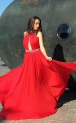 Rotes Chiffon A-line Halfter Lange Sex Ballkleider (GJT3945)