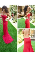 Rote Satin Chiffon Trompete / Meerjungfrau Träger Lange Sex Ballkleider (GJT3949)