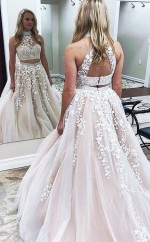 A-linie High Neck Zug Mit Applique Tüll Zweiteiliges Kleid JTC10483