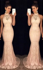 Meerjungfrau High Neck Zug Mit Rüschen Spitzenkleid JTC10493
