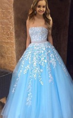 A-line Trägerlos Bodenlang Mit Appliziertem Tüllkleid JTC10523