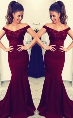 Schulterfreier Zug Der Meerjungfrau Mit Elastisch Gewebtem Satin-spitzenkleid JTC10583