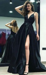 A-linie V-ausschnitt Zug Mit Rüschen Satin Kleid JTC10883