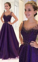 A-linie Schaufel Bodenlangen Tüll Mit Perlenkleid JTC11083