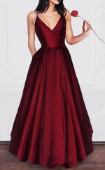 A-linie Bodenlangen Satin Mit V-ausschnitt Und Rüschen Kleid JTC11113