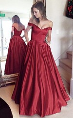 A-line Schulterfreier Bodenlanger Satin Mit Perlenkleid JTC11123