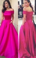 A-line Schulterfreier Zug Mit Rüschen Satinkleid JTC11283