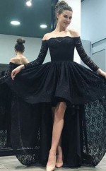 A-line Schulterfreie Lange Ärmel Trainieren Asymmetrisches Spitzenkleid JTC11603