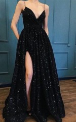 A-linie Spaghettiträger V-ausschnitt Zugkleid JTC16383