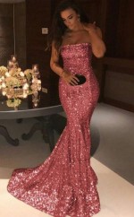 Meerjungfrau Trägerlose Zug Pailletten Kleid JTC16633