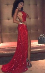 Scheide Spaghettiträger Zug Pailletten Kleid JTC16653