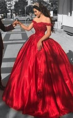 Schulterfreies Ballkleid Aus Satin-spitzenkleid JTC16733