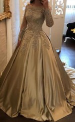 Schulterfreier Ballkleid-langarmzug Mit Appliziertem Satinkleid JTC17113