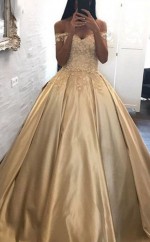 Schulterfreies Ballkleid Mit Appliziertem Satinkleid JTC18913
