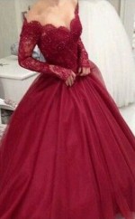 Ballkleid V-ausschnitt Lange Ärmel Bodenlanges Spitze Tüll Kleid JTC19043