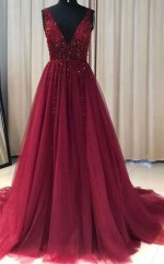 A-linie V-ausschnitt Zug Mit Rüschen Tüll Kleid JTC19173