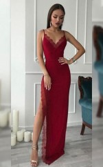 Scheide V-ausschnitt Bodenlang Mit Spitze Chiffon Kleid JTC19193