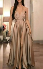 A-line Seidenartiger Satin Mit Rüschen Spaghettiträger Bodenlanges Kleid JTC19533