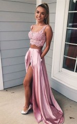 A-linie Quadratischen Zug Mit Applikation Seide Wie Satin Zweiteiliges Kleid JTC19733