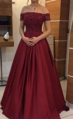 Ballkleid Schulterfrei Bodenlang Mit Appliziertem Satinkleid JTC19813