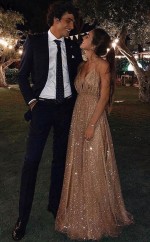 A-lineprincess Paillette Tüll Bodenlanges Kleid Mit V-ausschnitt JTC22623