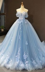 Ballkleid Tüll Schulterfreie Applikation Zugkleid JTC25323