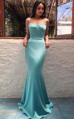 Sheathcolumn Satin Spaghettiträger Rüschen Bodenlanges Kleid JTC26383