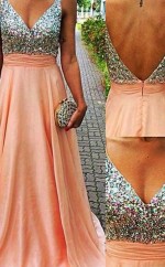 A-linie Chiffon V-ausschnitt Zug Mit Perlen Kleid JTC3543