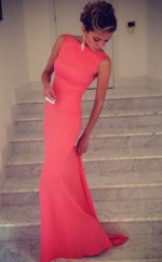 Meerjungfrau Spandex High Neck Bodenlang Mit Rüschen Kleid JTC523