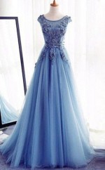 Ballkleid Tüll Juwel Zug Mit Applikation Kleid JTC5463