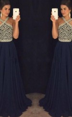 A-linie Chiffon Halfter Bodenlang Mit Perlen Kleid JTC5503