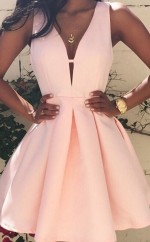 A-linie Shortmini Aus Satin Mit V-ausschnitt Und Rüschenkleid JTC6433