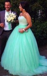 Ballkleid Tüll Schatzzug Mit Perlen Plus Größe Kleid JTC7583