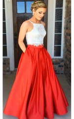 A-line Spaghettiträger Bodenlang Satiniert Mit Zweiteiligem Spitzenkleid JTC9283