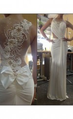 Meerjungfrau Chiffon Schaufel Zug Mit Perlen Kleid JTC963