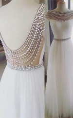 A-linie Bateau Bodenlang Mit Perlen Tüll Kleid JTC9713