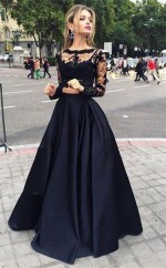 Ballkleid Satin Bateau Lange Ärmel Bodenlang Mit Perlenkleid JTCv3493