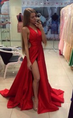 A-linie Taft Halfter Zug Mit Rüschen Kleid JTCv4233